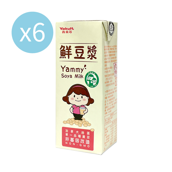 養樂多 鮮豆漿【一組（200ml X 6入）】 豆漿,豆奶,植物奶,校園食品,養樂多,非基因改造