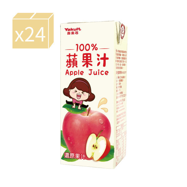 養樂多 100%蘋果汁【一箱（200ml X 24入）】 蘋果,果汁,校園食品,養樂多,百分百,無人工添加物