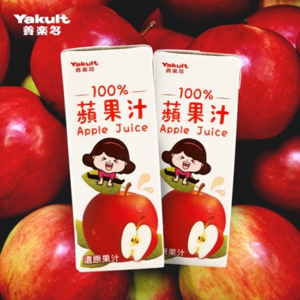 【贈品】養樂多 100%蘋果汁【一箱（200ml X 24入）】 蘋果,果汁,校園食品,養樂多,百分百,無人工添加物