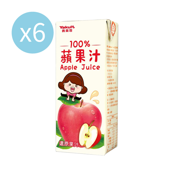 【贈品】養樂多 100%蘋果汁【一組（200ml X 6入）】 蘋果,果汁,校園食品,養樂多,百分百,無人工添加物