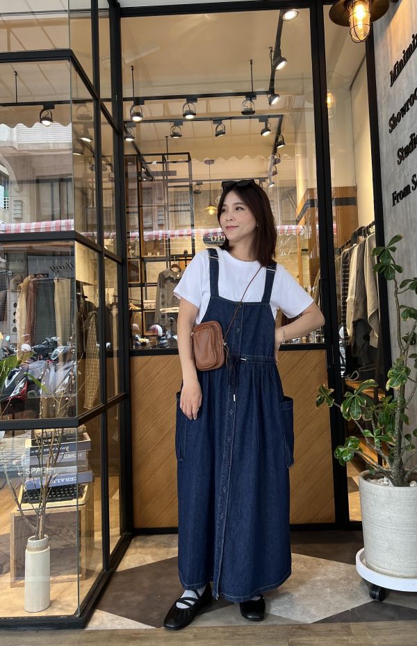 Mh324.超Q抽繩牛仔吊帶裙 