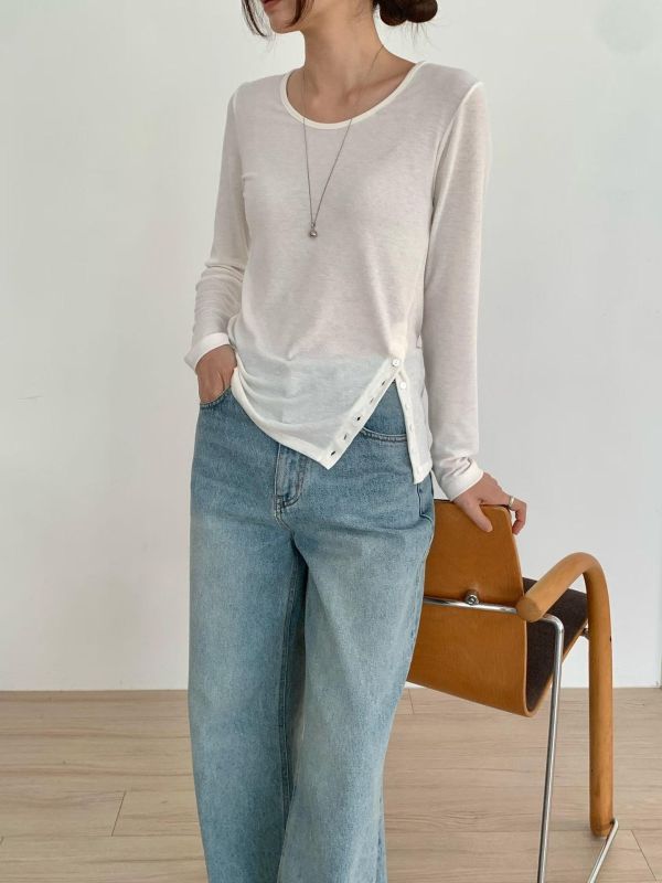 Ma303顯瘦羅紋斜釦t 