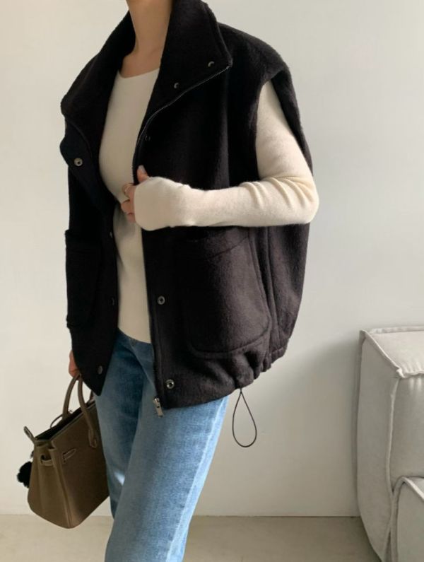 Nv117.口袋毛呢百搭背心 