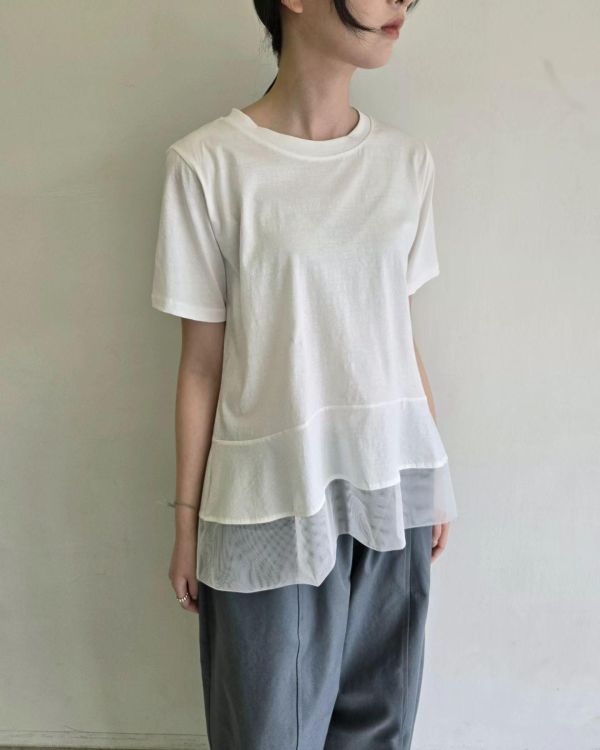 Ai27.完美質感拼紗上衣服 