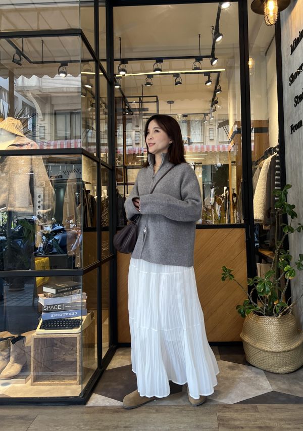 Sp115.質感毛海立領拉鍊外 