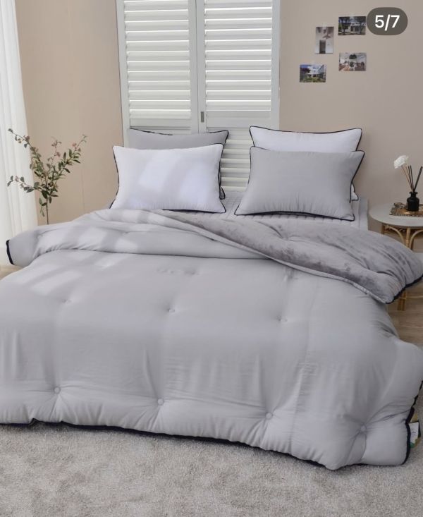 Kg79.質感單色拼短絨毛四季厚被/藕灰 