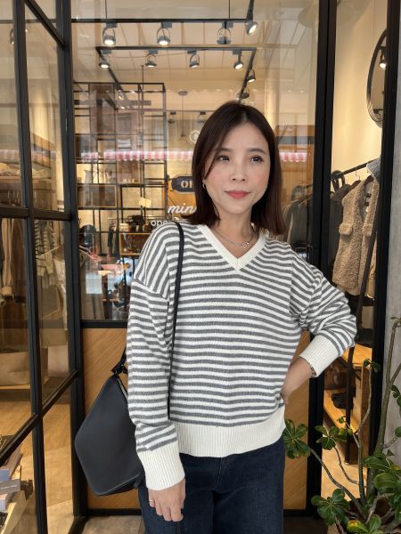 Dc105.v領條紋羊毛衫 