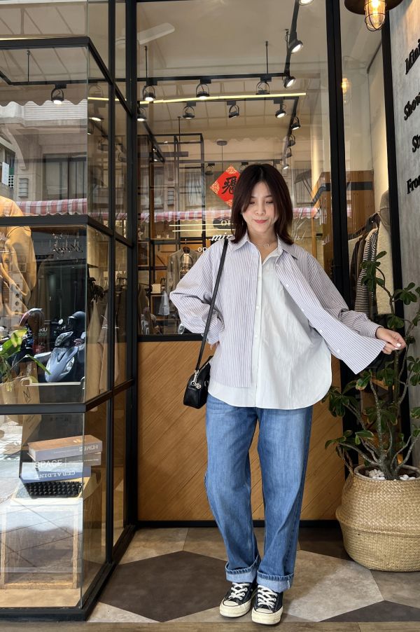 Ma313.超美設計層次直條襯衫 