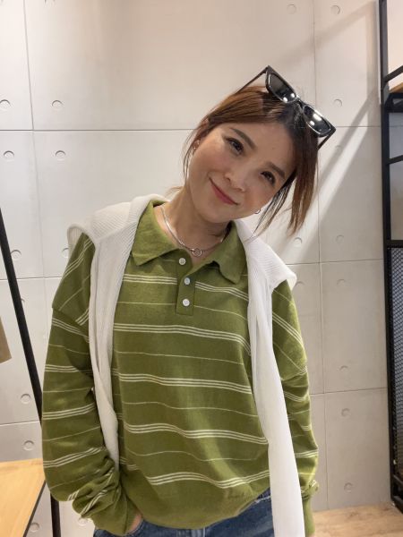 Aa921.可愛條紋polo針織衫 