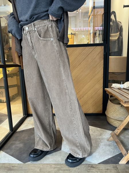 Nv124.超好看水洗色燈芯坑紋寬褲 