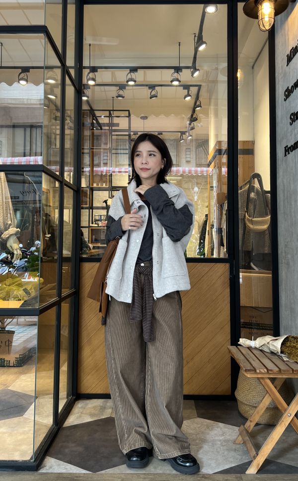 Nv124.超好看水洗色燈芯坑紋寬褲 