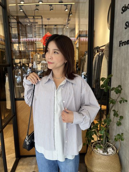 Ma313.超美設計層次直條襯衫 