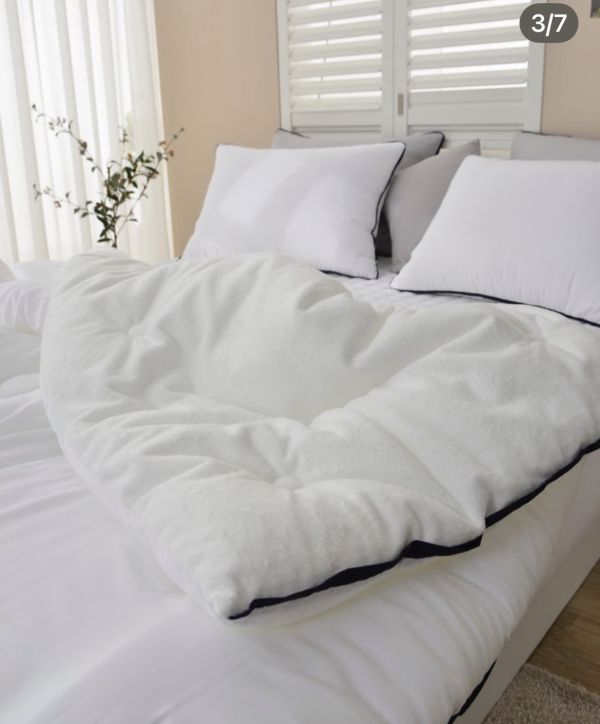 Kg80.質感單色拼短絨毛四季厚被/白 