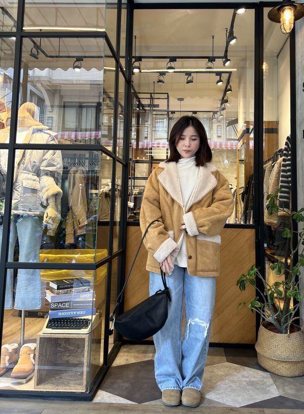 Hm131.高單檔口麂皮毛毛翻領外 