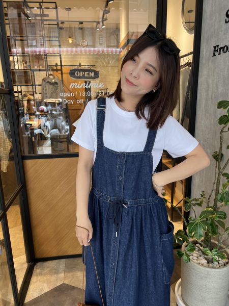 Mh324.超Q抽繩牛仔吊帶裙 