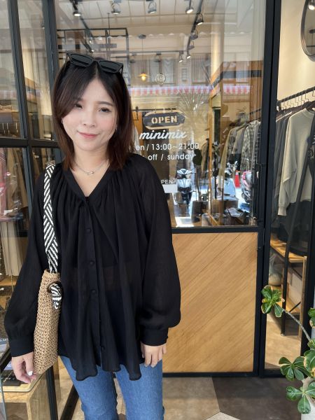 Ap410.自帶仙氣皺摺包釦衫 