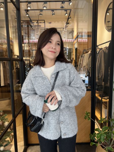 Jn111.超美混色軟Q翻領毛衣外套 