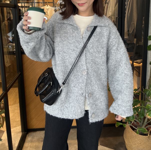 Jn111.超美混色軟Q翻領毛衣外套 