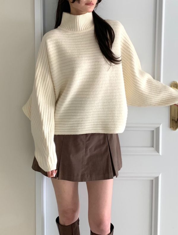 Hn126.羊絨立領斗篷毛衣 