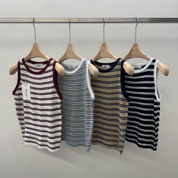 Mh312.延展條紋拼色針織背心 