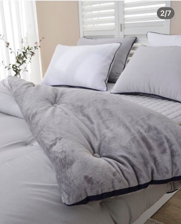 Kg79.質感單色拼短絨毛四季厚被/藕灰 