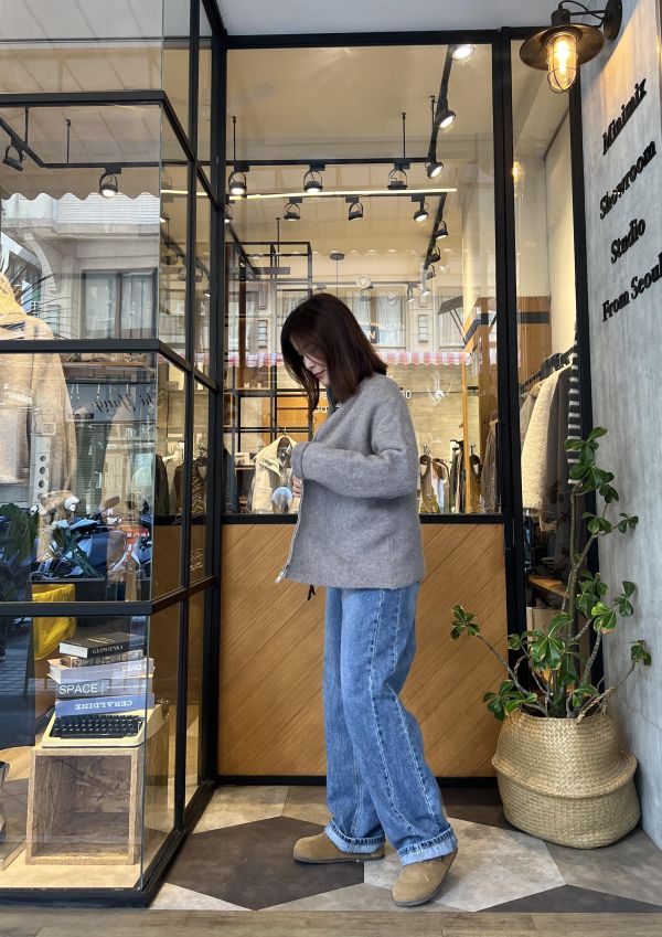 Sp115.質感毛海立領拉鍊外 