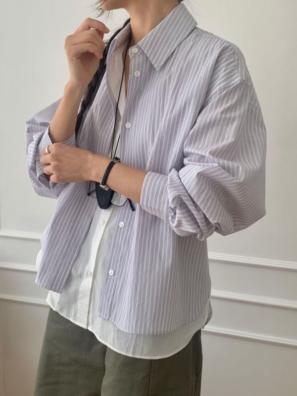 Ma313.超美設計層次直條襯衫 