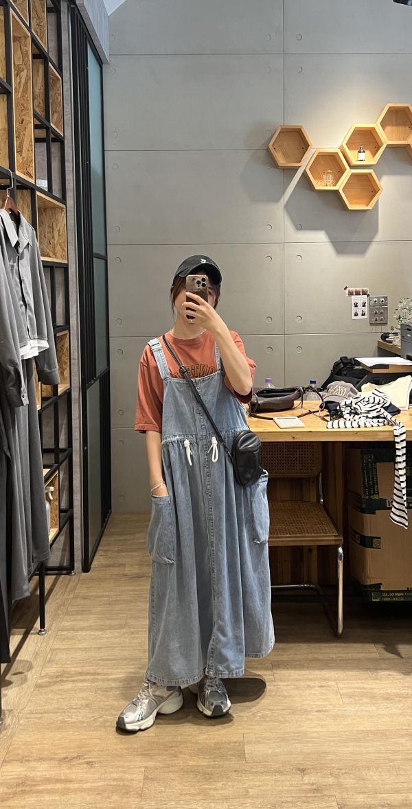 Mh324.超Q抽繩牛仔吊帶裙 