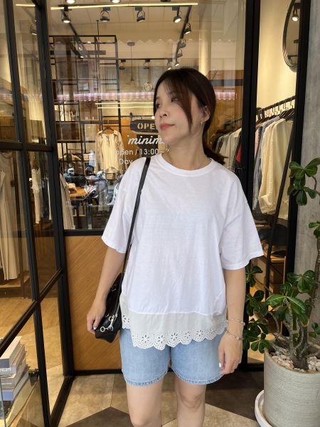 My502.愛牌水洗拼接雕花t 