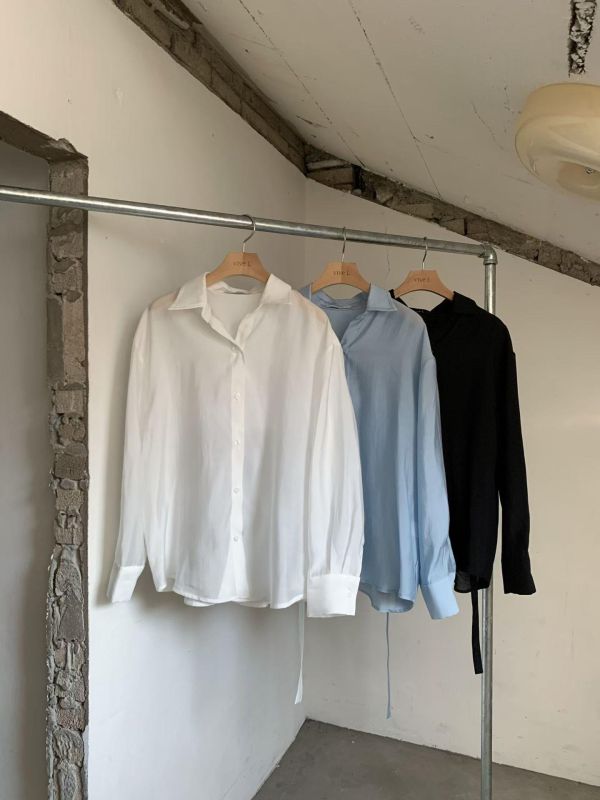 Mh327.背殺系後扣環質感仙氣襯衫 