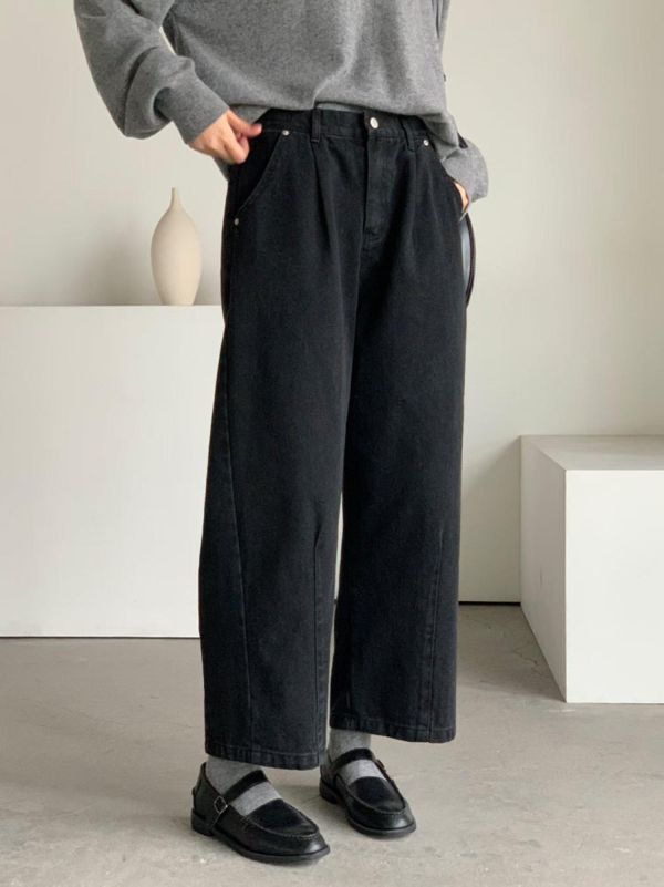 Ap424.不挑人原色小彎刀牛仔寬褲 