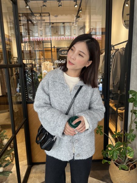 Jn111.超美混色軟Q翻領毛衣外套 