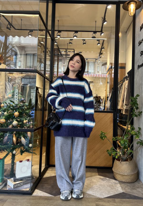 Dm112.室友搶著穿/可愛毛海條紋毛衣 