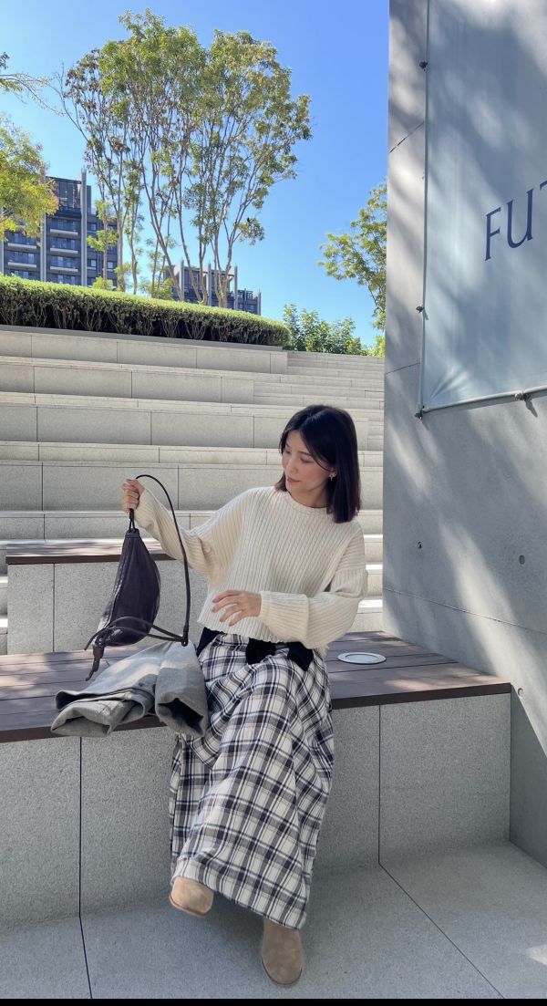 Nn118.超美柔軟格子長裙 