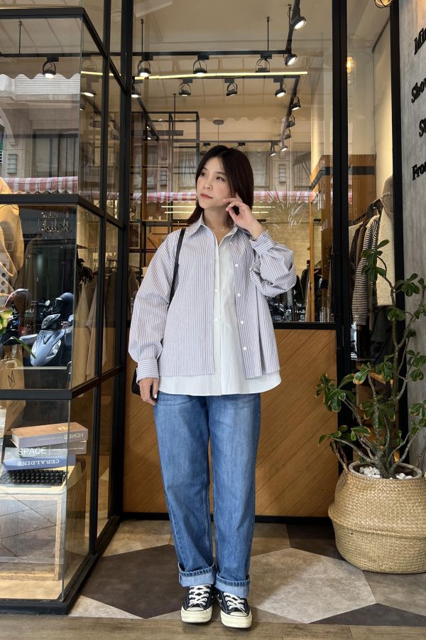 Ma313.超美設計層次直條襯衫 