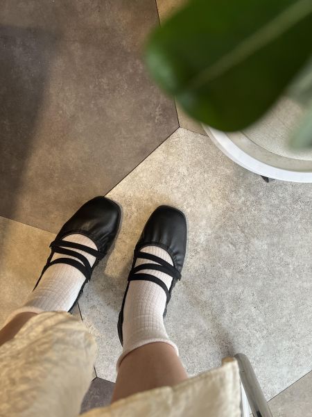 Mh328.軟皮彈性繞帶娃娃鞋 