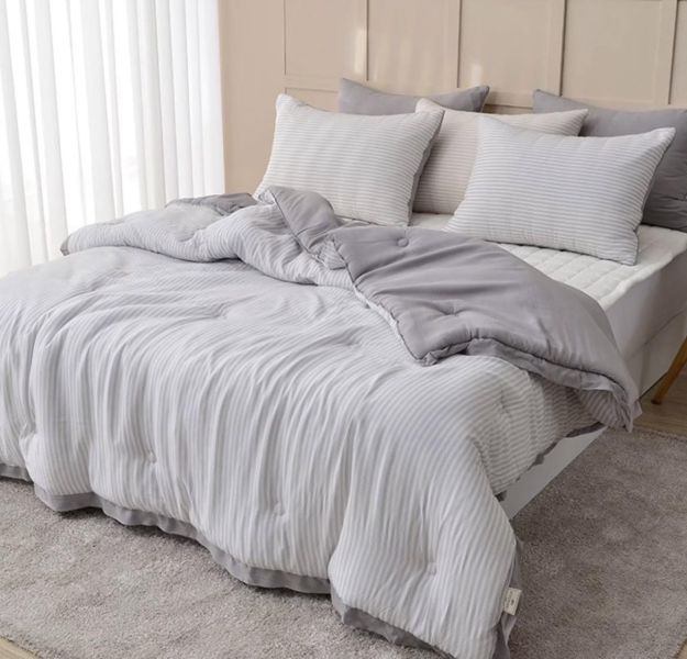 Kg92 清新感線條四季厚被/灰 