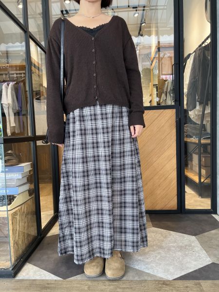 St14.輕盈抓皺格紋裙 