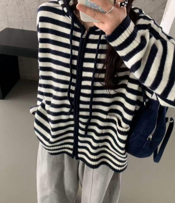 La14.可愛條紋連帽外套 