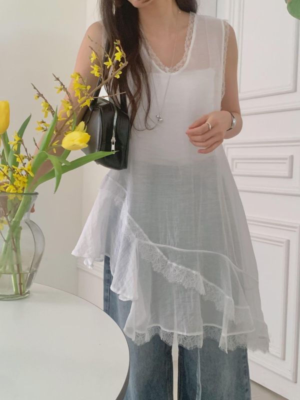 Ap411.超美不對稱拼蕾絲層次洋 