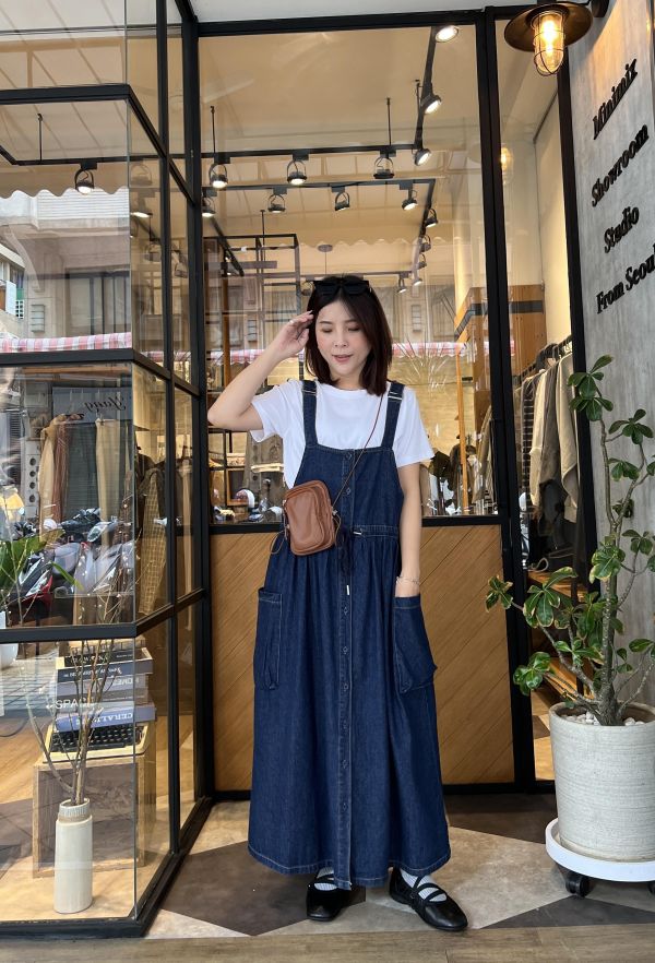 Mh324.超Q抽繩牛仔吊帶裙 