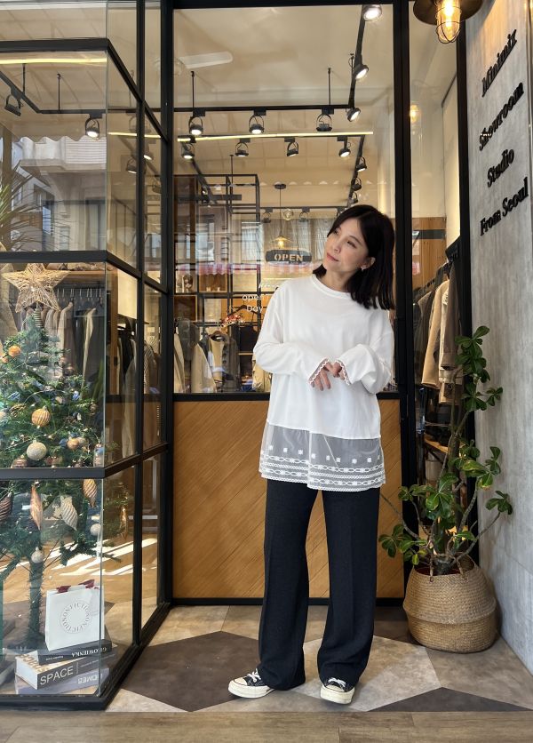 Dm109.層次搭配質感拼蕾絲t 