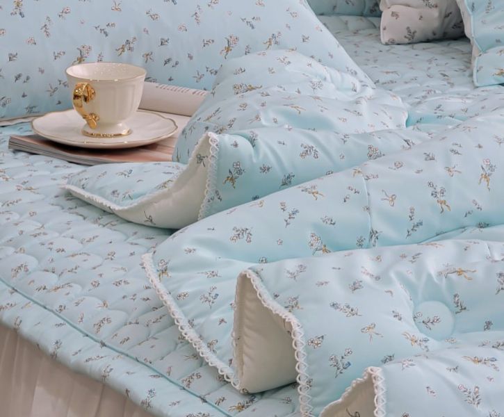 Kg62.膠原蛋白天絲蝴蝶結花語四季被/藍色 