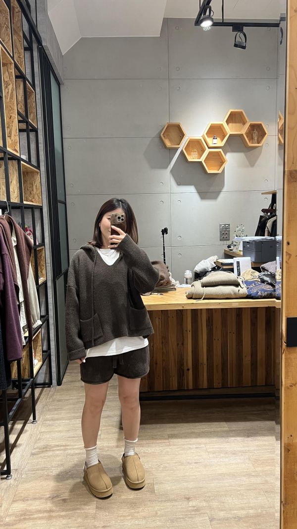 sp124.超Q連帽毛衣+短褲套裝/咖啡 