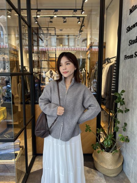 Sp115.質感毛海立領拉鍊外 