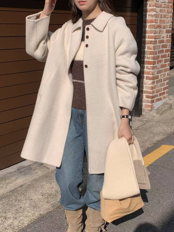 Dc123.超美無肩線後打褶手工大衣 