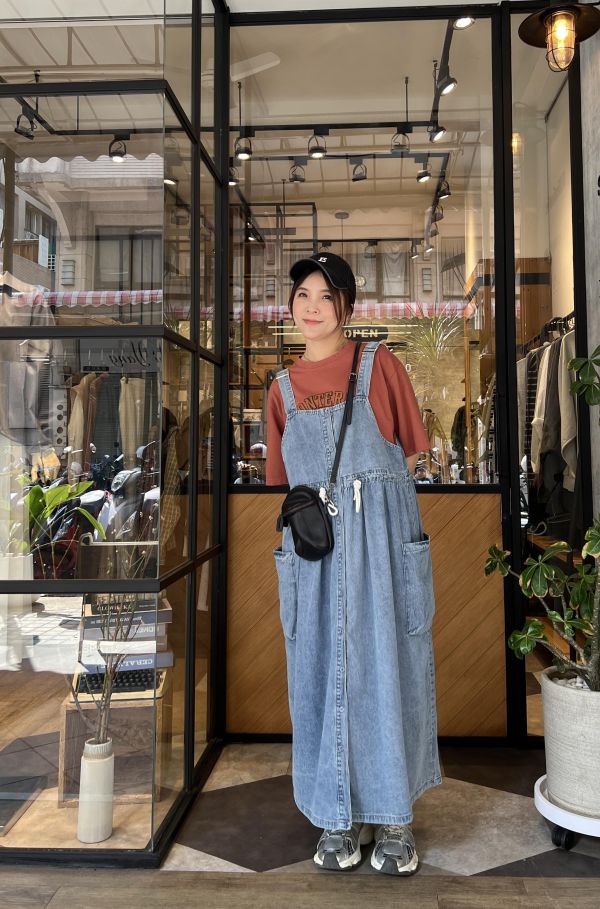 Mh324.超Q抽繩牛仔吊帶裙 