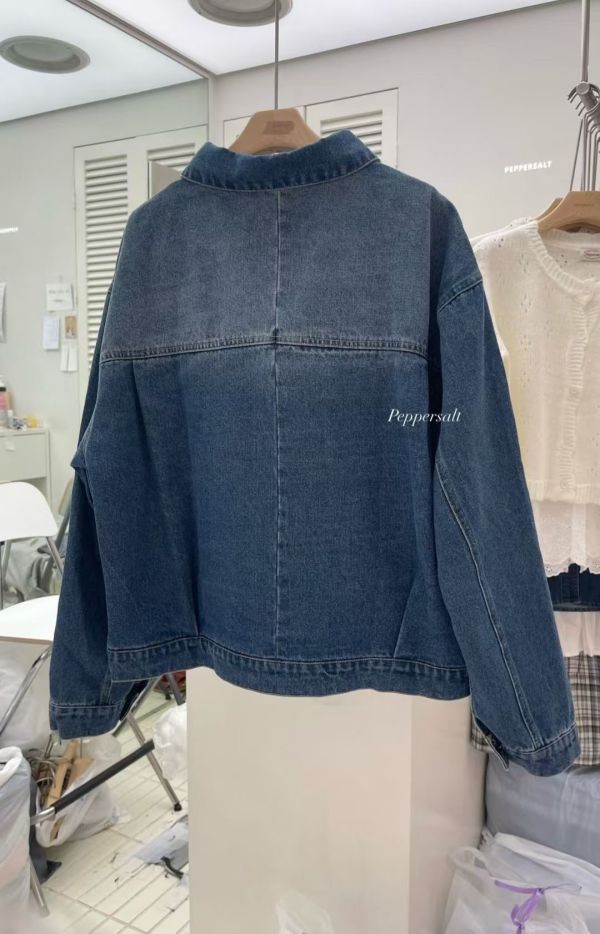 At916.單邊口袋打褶牛仔外 