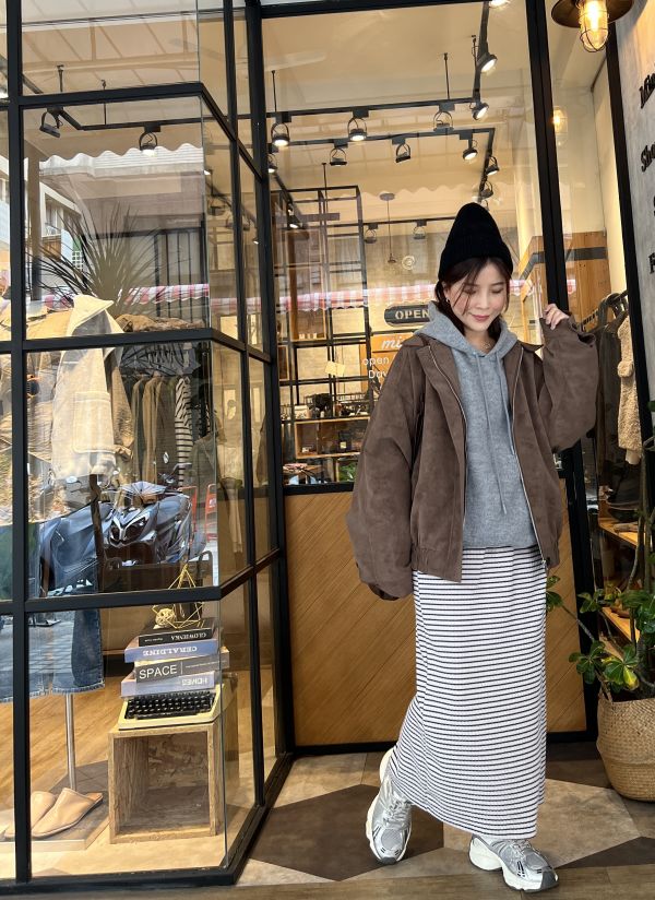 Dc114.延展細針條紋口袋裙 