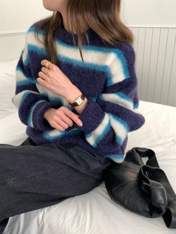 Dm112.室友搶著穿/可愛毛海條紋毛衣 